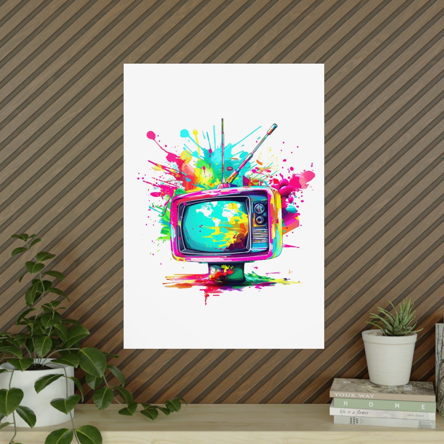 Flying Television Poster Random Retro Sky Screens Vintage Art Print