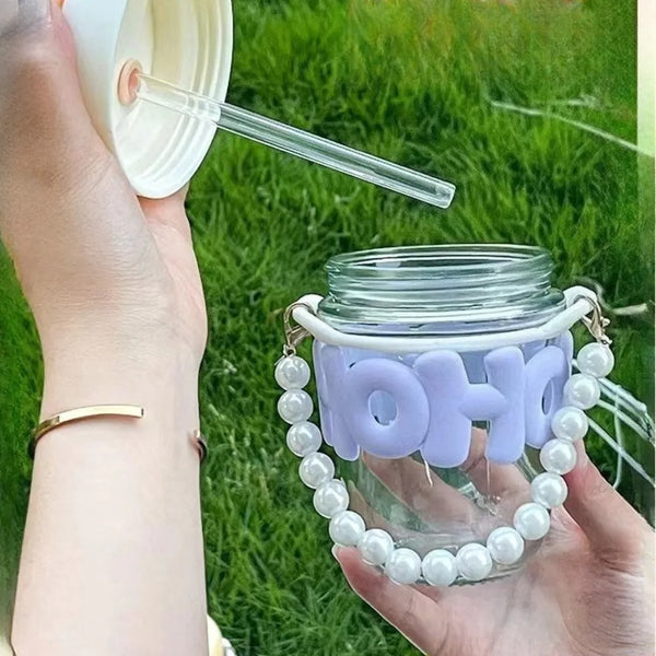 Cute Pearl Straw Glass Cup