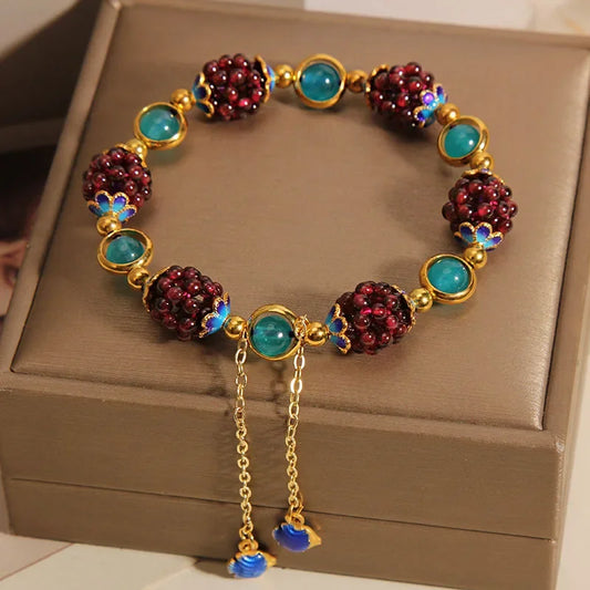 Garnet Crystal Flower Bracelet