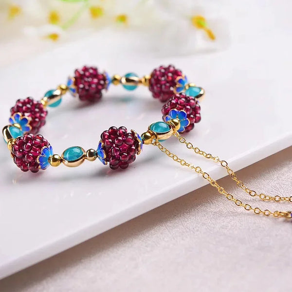 Garnet Crystal Flower Bracelet